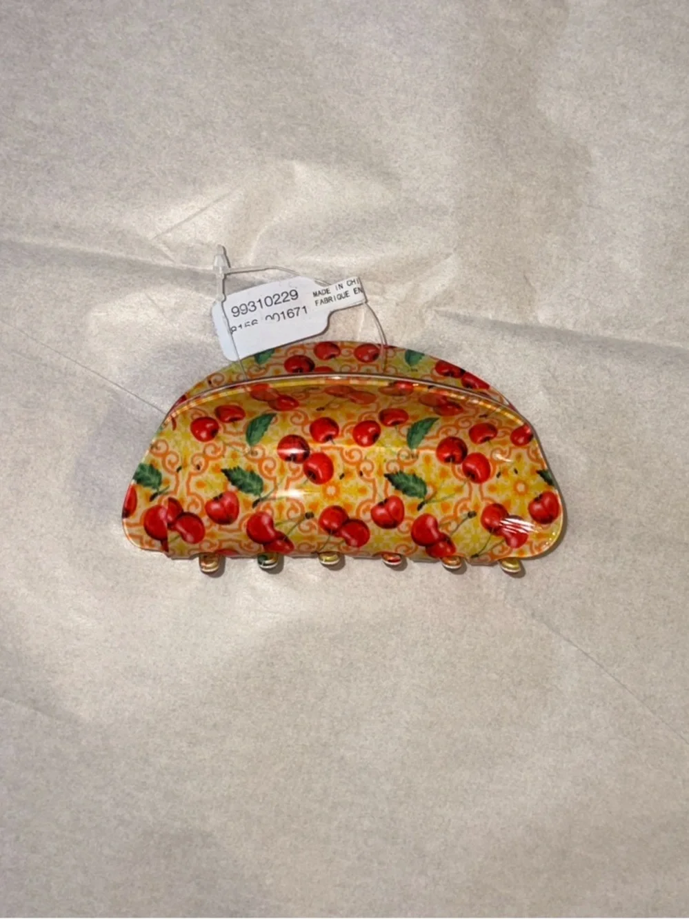 Free People Well Traveled Claw Clip Cherry Tree Yellow Red Pattern Hair NEW NWT